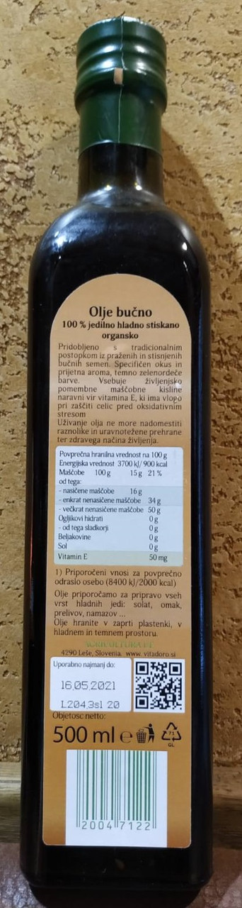 Масло тыквенное Vita D'oro Olej Bucno 500 мл 100% масло тыквы нерафинированное Цинк Словения - фото 4 - id-p992180487