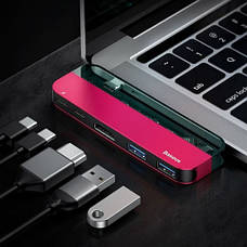 USB Хаб Baseus Transparent Series 2 х Type-C на 2 х Type-C + 2 х USB 3.0 + HDMI Рожевий (CAHUB-TS09), фото 3