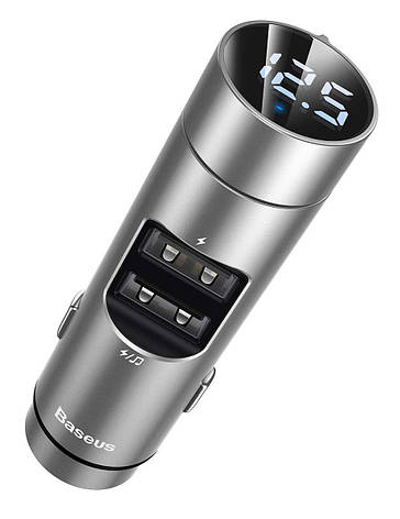 АЗП FM-трансмітер (модулятор) в машину Baseus Energy Column Bluetooth 3.1 A Сріблястий (CCNLZ-C0S), фото 1