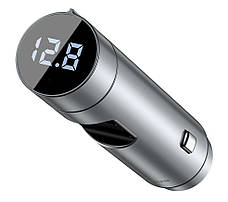 АЗП FM-трансмітер (модулятор) в машину Baseus Energy Column Bluetooth 3.1 A Сріблястий (CCNLZ-C0S), фото 5
