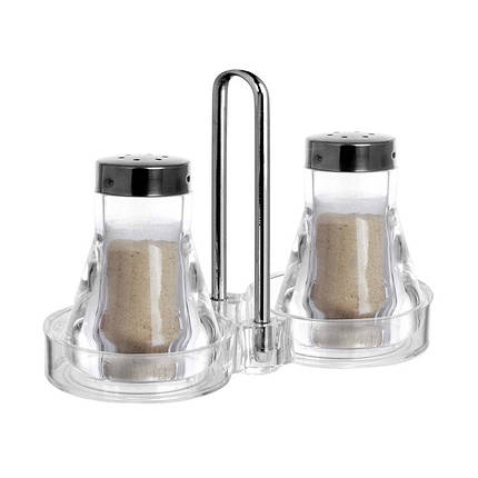 Набір для спецій 3 предмети 13*5.5*12 см акрил і нержавіюча сталь 2 прозорі ємності для сипучих з підставкою, фото 1