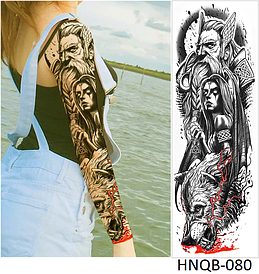 Скандинавський Стиль. Флеш Тату. Вікінг, Дівчина, Вовк, Руни, Кров. На Руку/Ногу/Бедро, 48*17 См