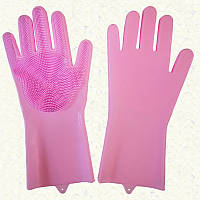 Силиконовые перчатка для мытья посуды - Розовый