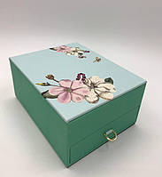 Скринька для жіноча біжутерії та прикрас з дзеркалом зелена Квіти