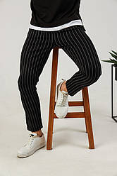 Чорні штани чоловічі в смужку звужені повсякденні, розмір M, L, XL