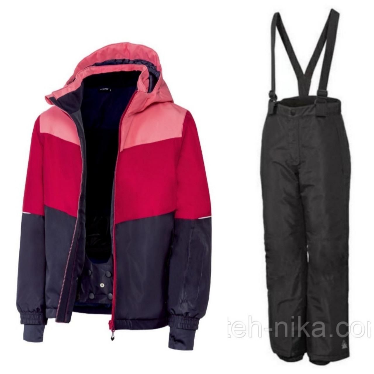 Лижний костюм для дівчинки (рожева із синім куртка та чорні штани) Crivit р.122/128 см, фото 1