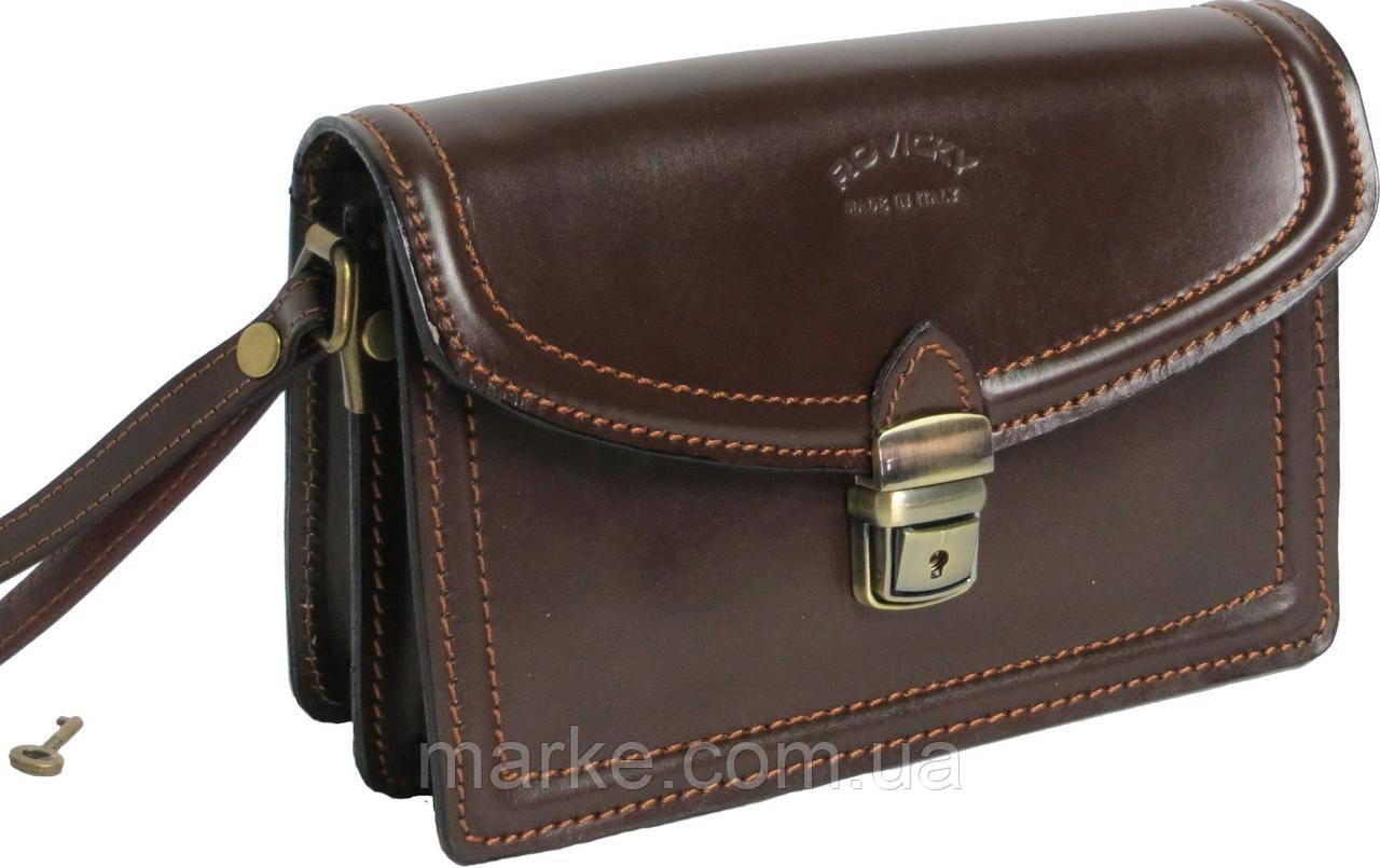 Класична шкіряна барсетка ROVICKY SWR-2-1 темно-коричнева