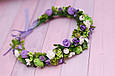 Вінок на голову / віночок для волосся з квітами Okl біло-фіолетово-салатовий із зеленню, фото 4
