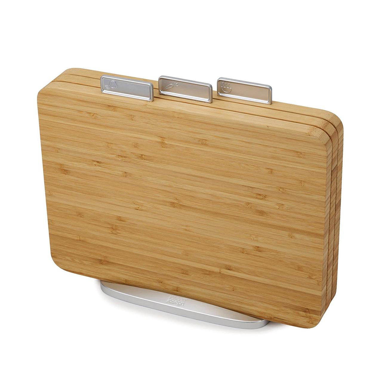 Набір з 3-х обробних дощок "Index™ Bamboo" 35х29.5х9.5см бамбукових з підставкою Joseph Joseph
