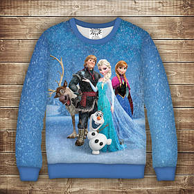 Світшот з 3D принтом на тему Холодне Серце усі герої Дорослі та дитячі розміри ВСІ Розміри