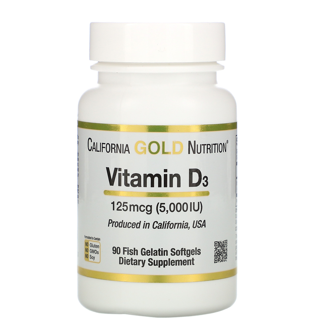 Вітамін D3, 125 мкг (5000 МО), 90 капсул, California Gold Nutrition