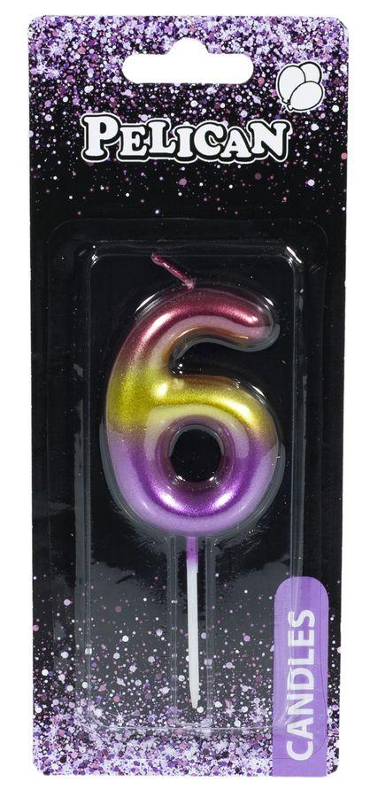 Свічка для торта Pelican "6" РАДУЖНА 6 см 866066 KNZ