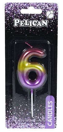 Свічка для торта Pelican "6" РАДУЖНА 6 см 866066 KNZ, фото 1