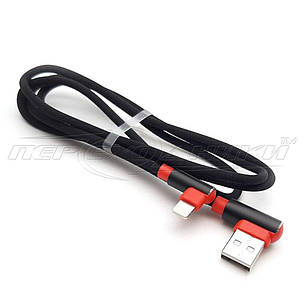 Кабель USB 2.0 (висока якість) Кутовий to Lightning кутовий, тканинне обплетення, 1 м, фото 1