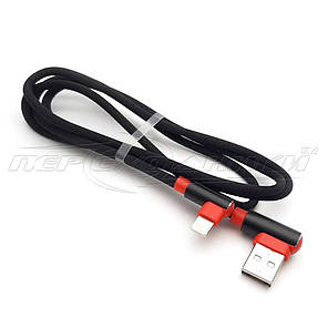 Кабель USB 2.0 (висока якість) Кутовий to Lightning кутовий, тканинне обплетення, 1 м, фото 3