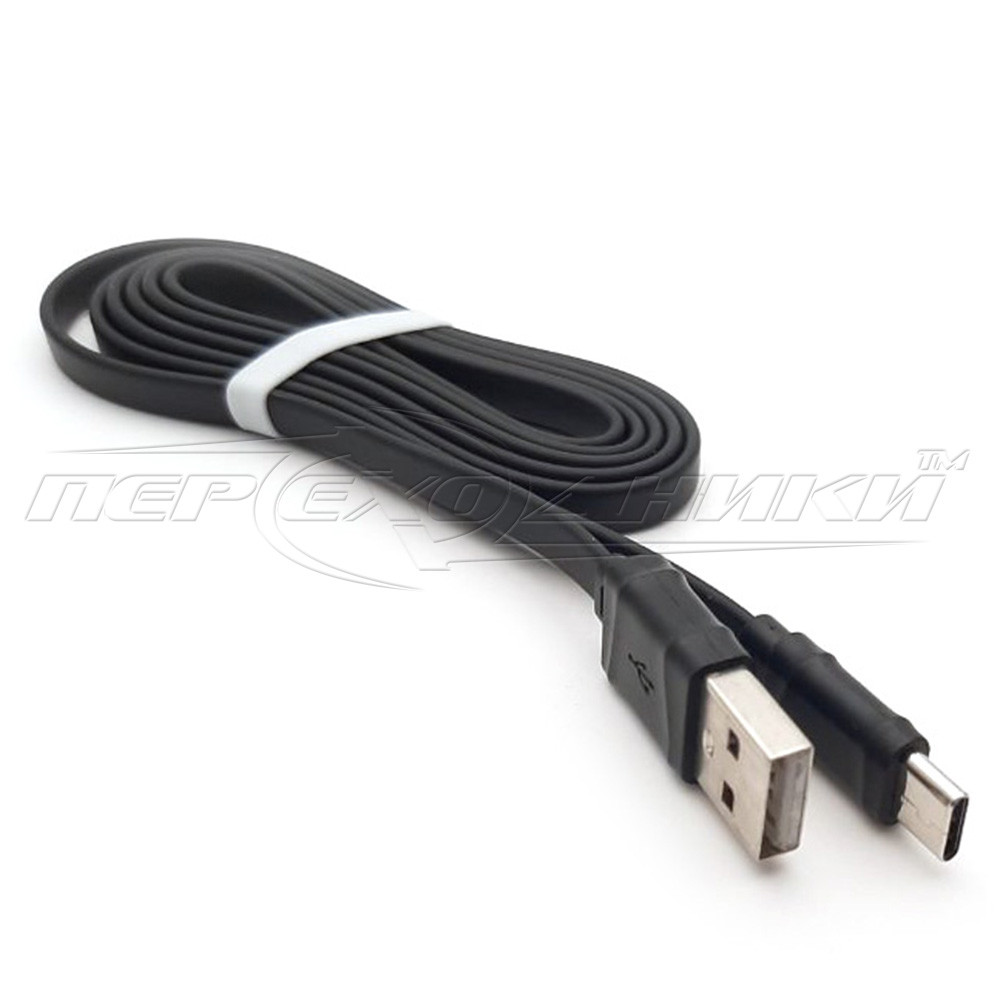 Кабель Type-C to USB 2.0 (висока якість + ) прогумований, чорний, 1 м