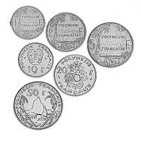 Французская Полинезия набор из 6 монет 1975-2012 F-VF 1, 2, 5, 10, 20, 50 франков