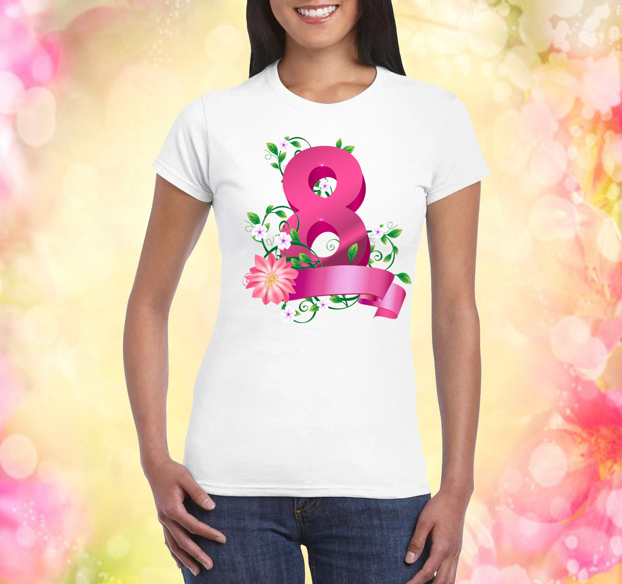 Жіноча футболка з принтом "Вісімка у квітах. 8 Березня" Push IT
