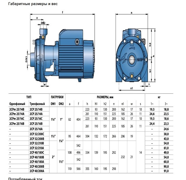 габарити Pedrollo 2CP 40/200A габарити