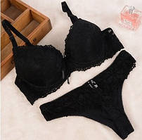 Чорний комплект нижньої білизни 75B, трусики 44 розмір, 85% поліестер, 15% спандекс