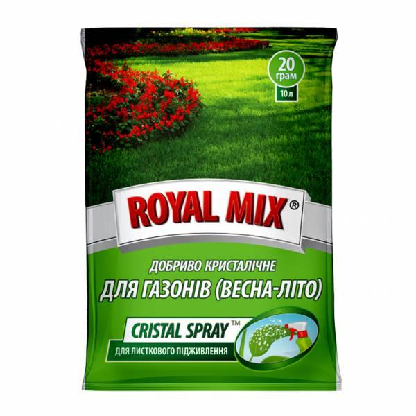 Добриво Royal Mix cristal spray для газону: весна-літо (N-21;P-25;K-11+мікроелем.+прилипач) 20г, Агрохімпак.