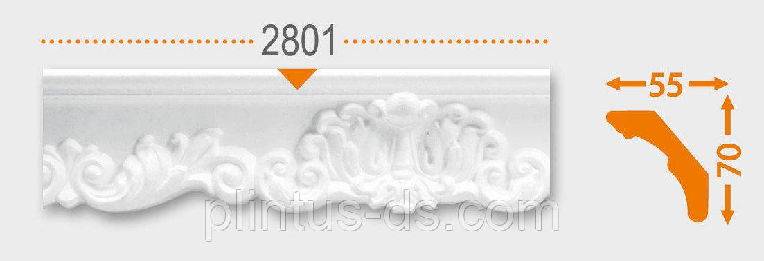 Плінтус стельовий арт. 2801 від виробника 55х70х2000мм.