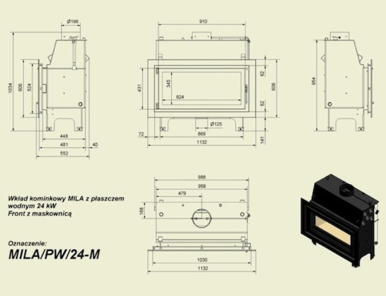 Топка с водяным контуром Kratki MILA 24 + змеевик - фото 2 - id-p358096652