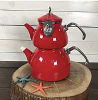 Чайник двойной для турецкого чая турецкий для всех видов плит эмалированный QEDI 3.4 л эксклюзивный Красный
