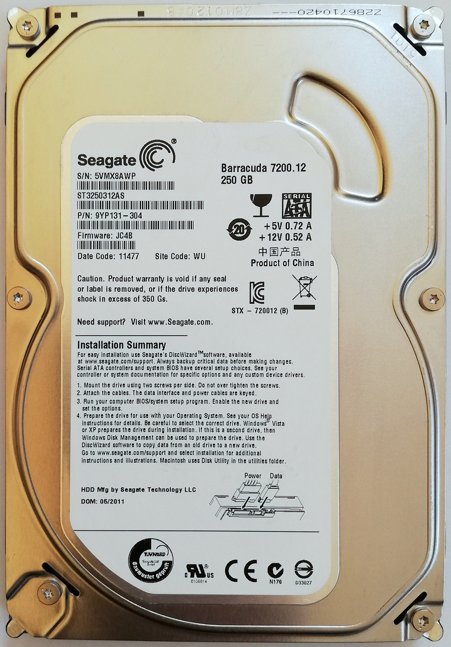Жорсткий диск для комп'ютера 250GB Seagate Barracuda 3.5" 8MB 7200rpm 6Gb/s (ST3250312AS) SATAIII Б/В
