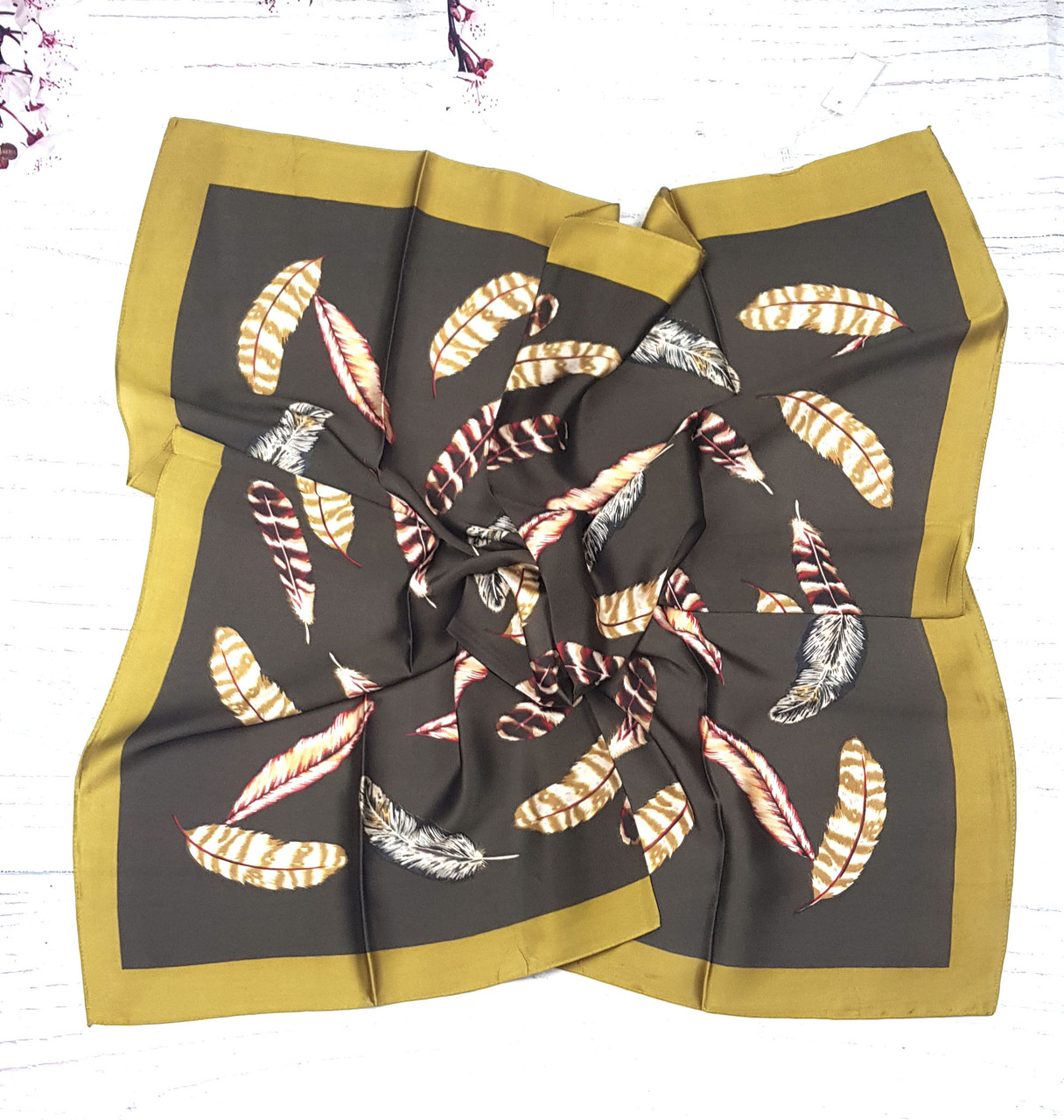 Хустка модна шовкова жіноча рафала коричнева, фото 1