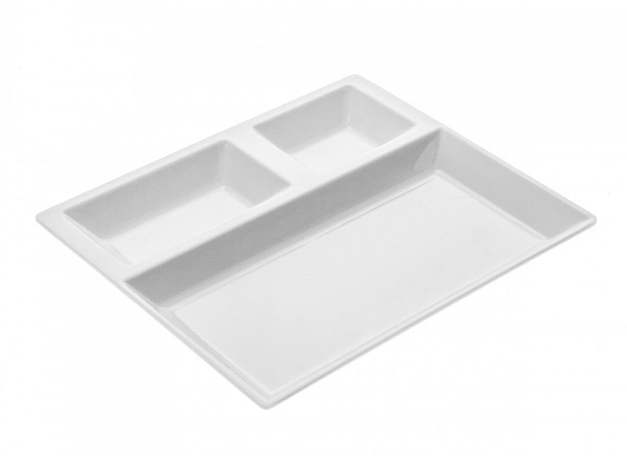 Трьохсекційна страва з меламіну 27 x 22.5 x 2.5 см біла Страва для подачі суші Тарілки для суші