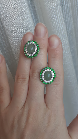 Срібний комплект керолл с зеленим авантюрином, фото 1