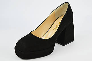 Туфлі на короткому підборах Evromoda 8013 39 Чорні замша 36, фото 2