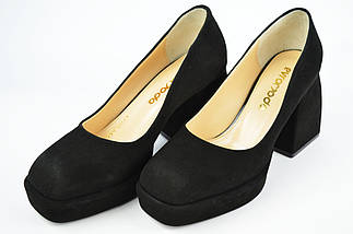 Туфлі на короткому підборах Evromoda 8013 39 Чорні замша 36, фото 3