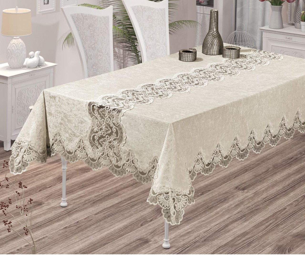 Скатертина оксамитова Ayova 160×300 Oyku Капучино