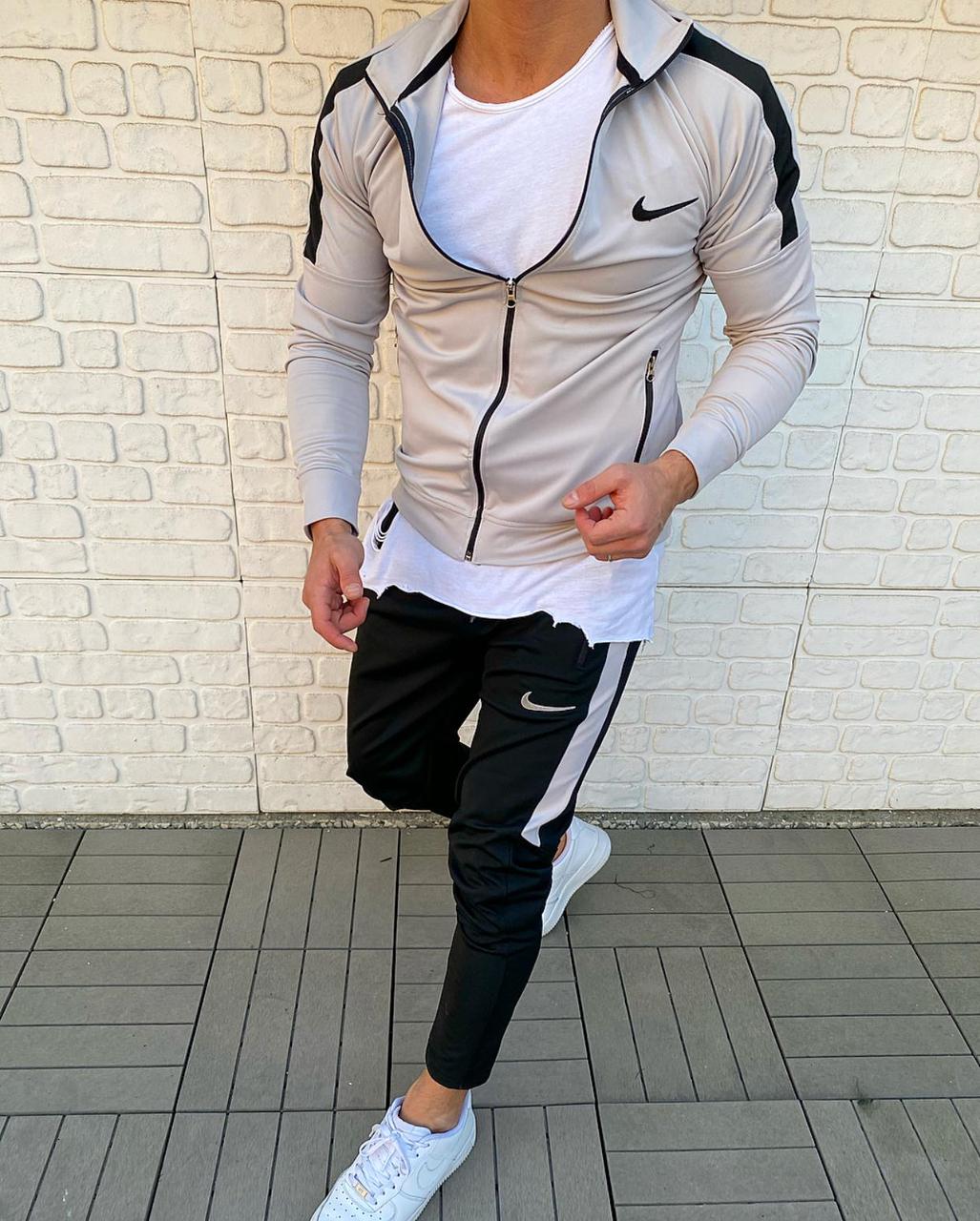 Спортивный костюм мужской демисезонный серый чёрный без капюшона Nike (Найк)