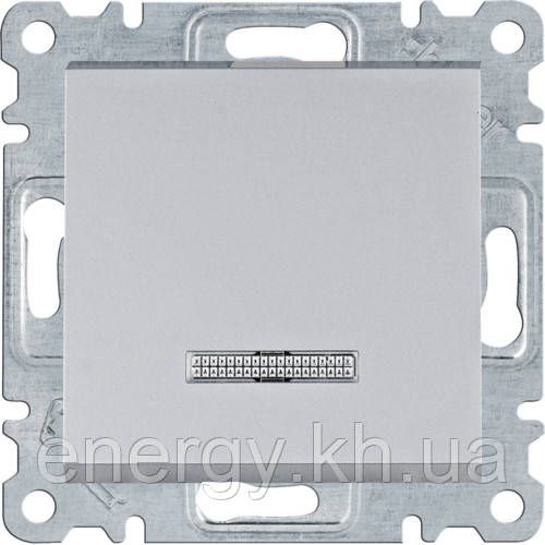 Вимикач 1-кл. кнопковий з підсвічуванням Hager Lumina Срібний, фото 1