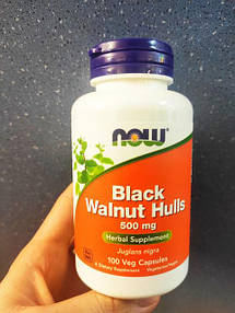 Шкаралупа чорного горіха, Black Walnut Hulls, Now Foods, 500 мг, 100 рослинних капсул