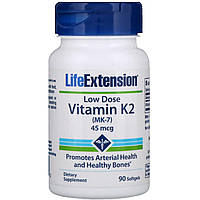 Витамин К2 (МК-7) в низкой дозировке, Life Extension, 45 мкг, 90 мягких желатиновых капсул