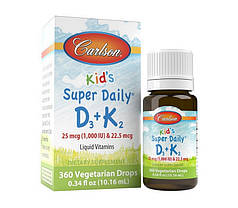 Вітамін Д3 К2 для дітей Carlson Labs kid's Super Daily D3 + K2 1000 IU 10,16 мл, фото 2