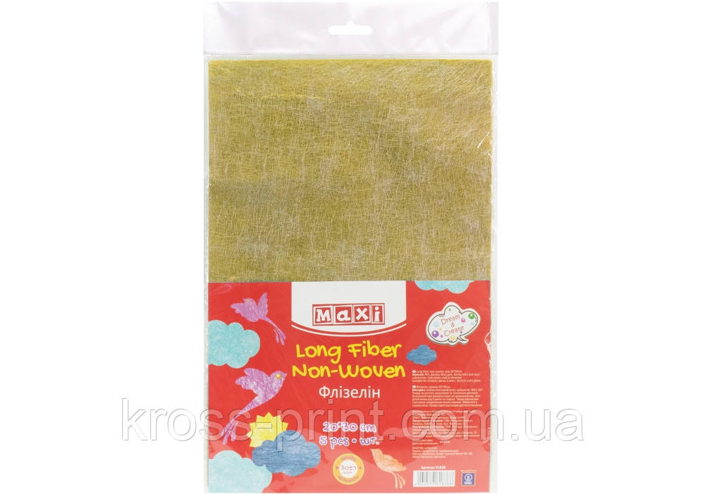 Флізелін, 20*30 см, 30±1 г/м2, 5 аркушів. Злотистий.