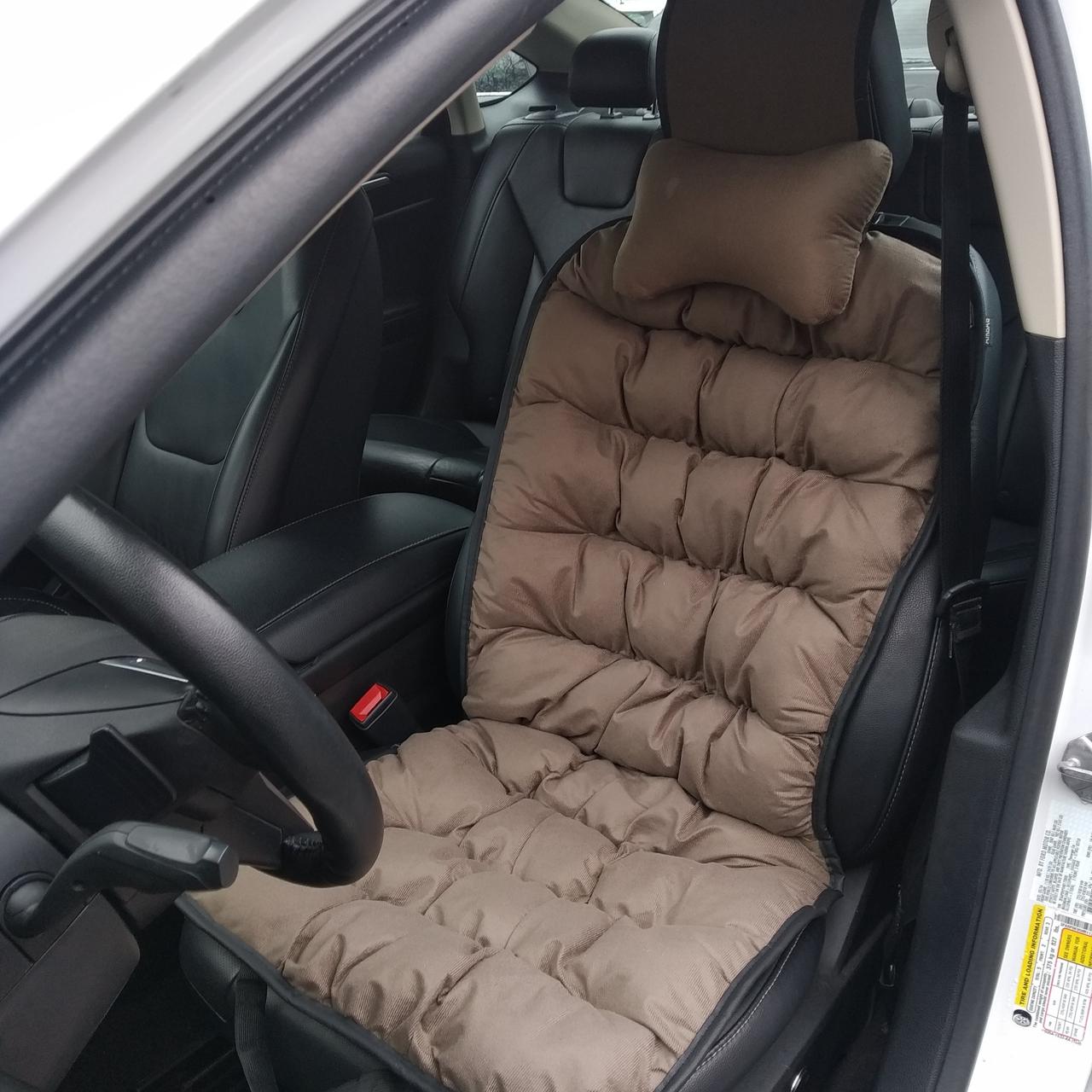 Накидка-подушка на переднє сидіння з велюру, оливкова, фото 1