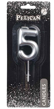 Свічка в торт "Цифра-5" срібло 4,5см №864525/Pelican/(1)(100)(800)