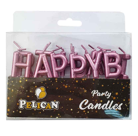 Набір свічок в торт "Happy Birthday" рожеве золото №868503(24)(360)