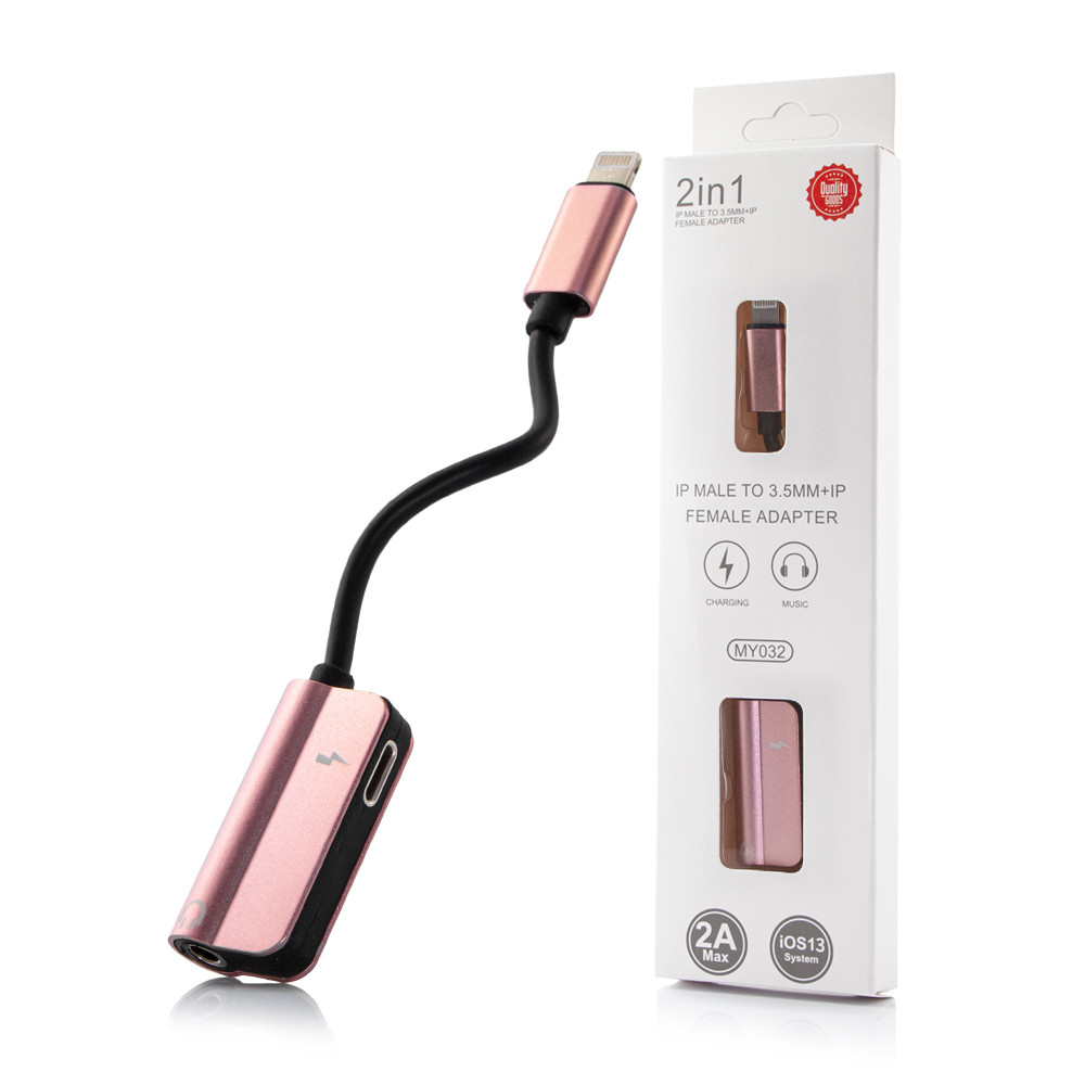 Bluetooth перехідник Lightning 2 в 1, Audio 3.5 мм - Lightning MY032 Rose