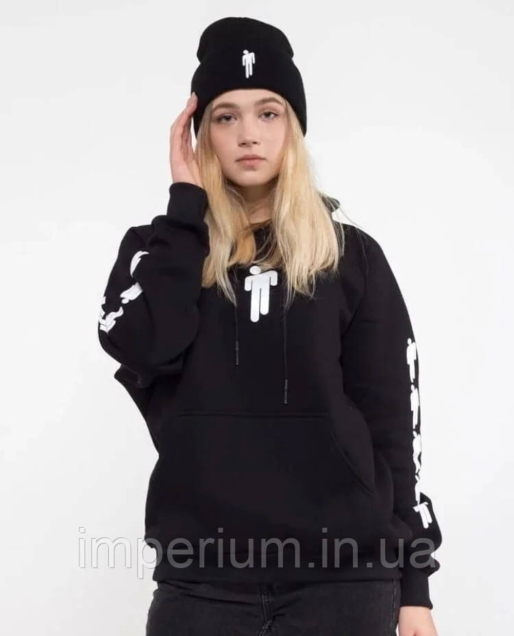 Худі billie eilish white logo | чорна толстовка біллі айлиш лого