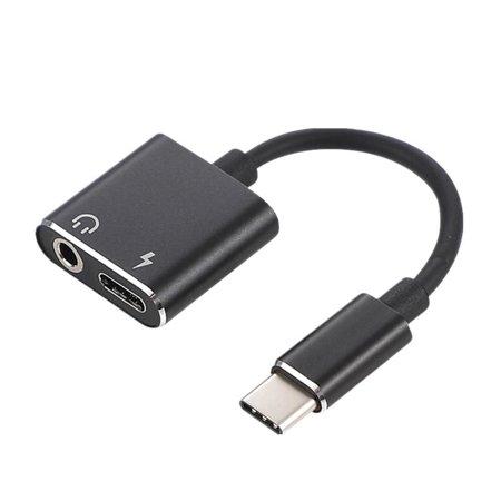 Перехідник 2 в 1 USB Type C 3.5 mm Jack для зарядки і прослуховування музики JBC042 Black (5397)