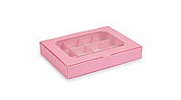Коробка для конфет на 12 шт с окном розовая (Уцінка)