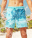 Шорти хамелеон для плавання, пляжні чоловічі спортивні змінюють колір синій з малюнком розмір XS код 26-0012, фото 2