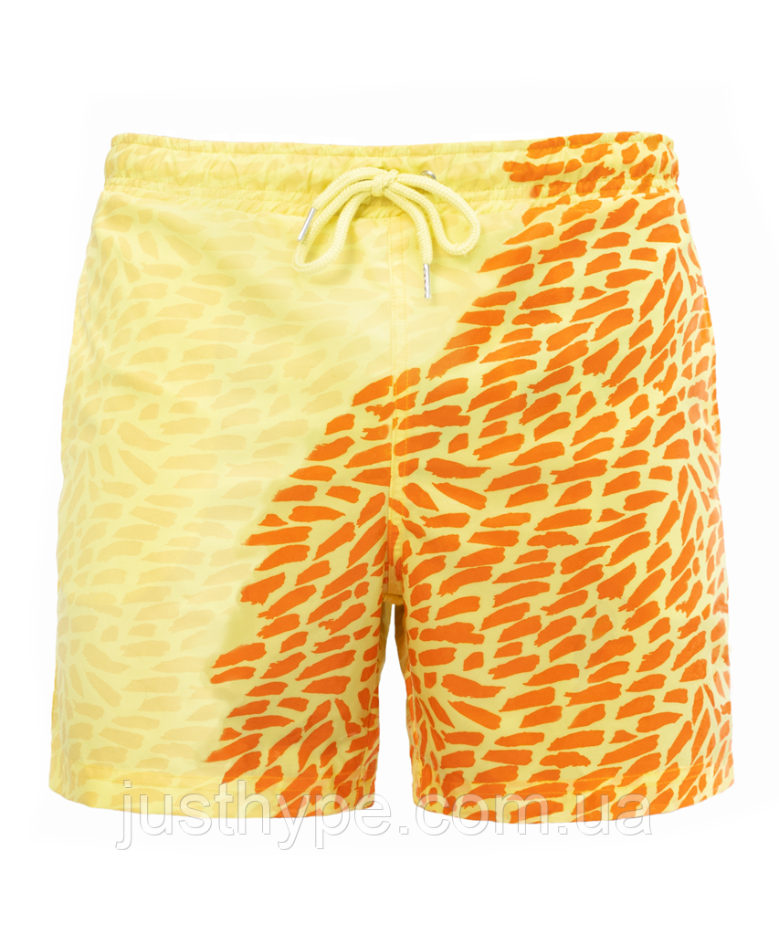 Шорти хамелеон для плавання, пляжні чоловічі спортивні змінюють колір жовтий з малюнком розмір S код 26-0066
